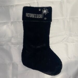 Victoria's Secret Sherpa Christmas Stocking Black w silver bedazzle snowflake